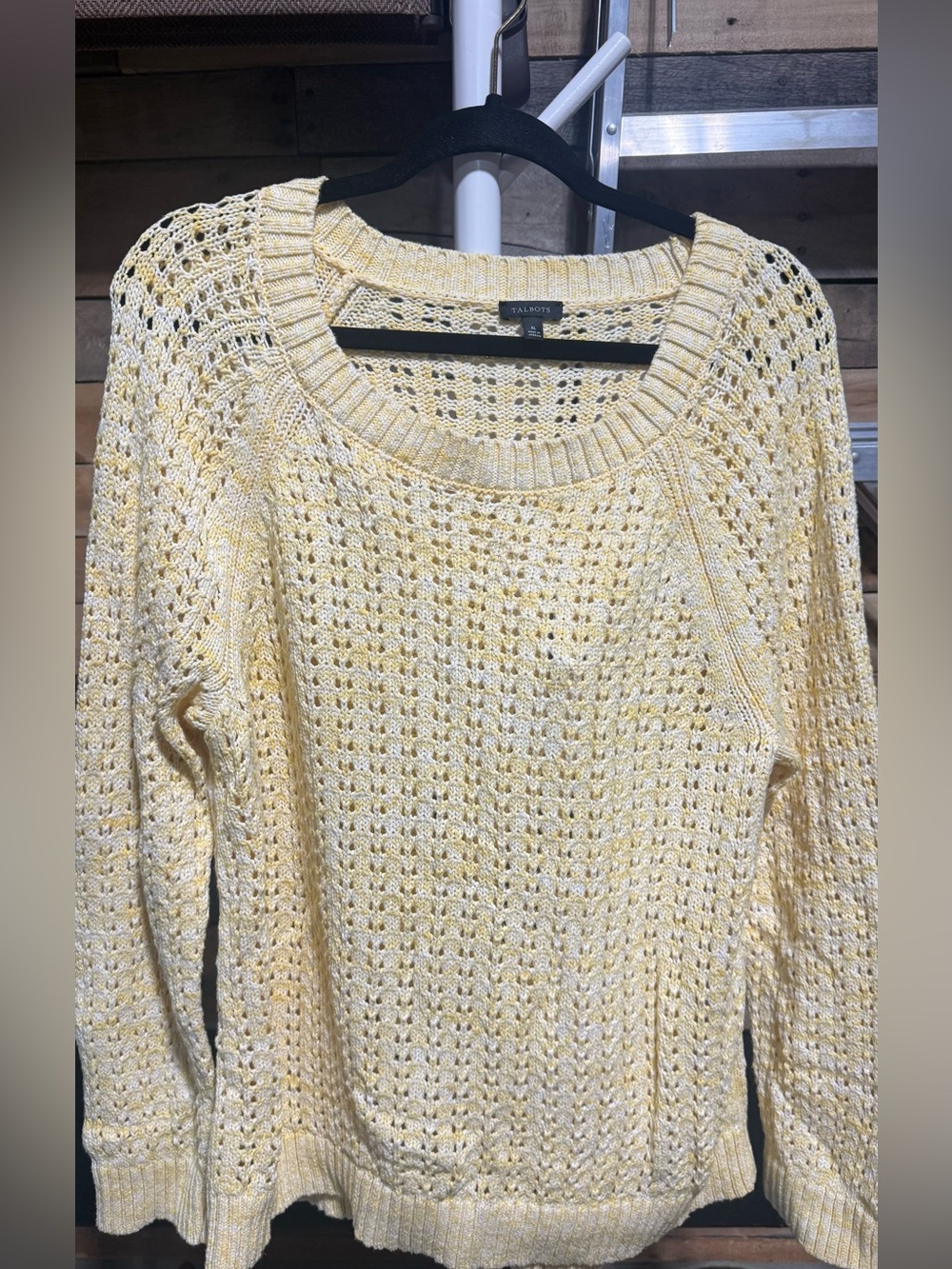 Talbots Soft Yellow Open-Weave Crewneck Sweater XL